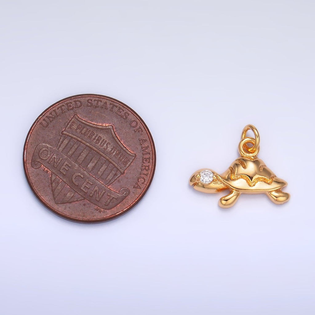 24K Gold plated CZ Turtle Tortoise Animal Charm | W278 - DLUXCA