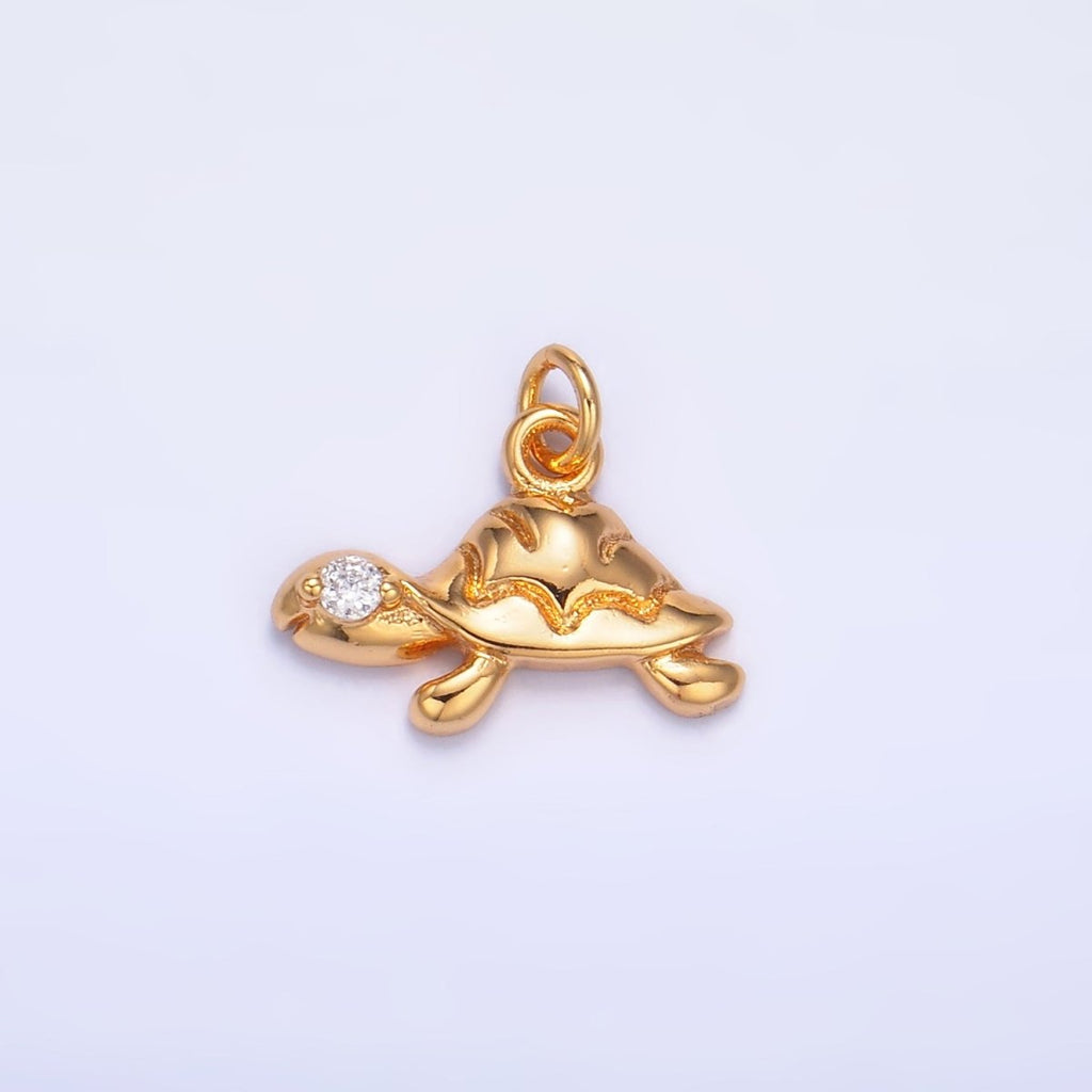 24K Gold plated CZ Turtle Tortoise Animal Charm | W278 - DLUXCA