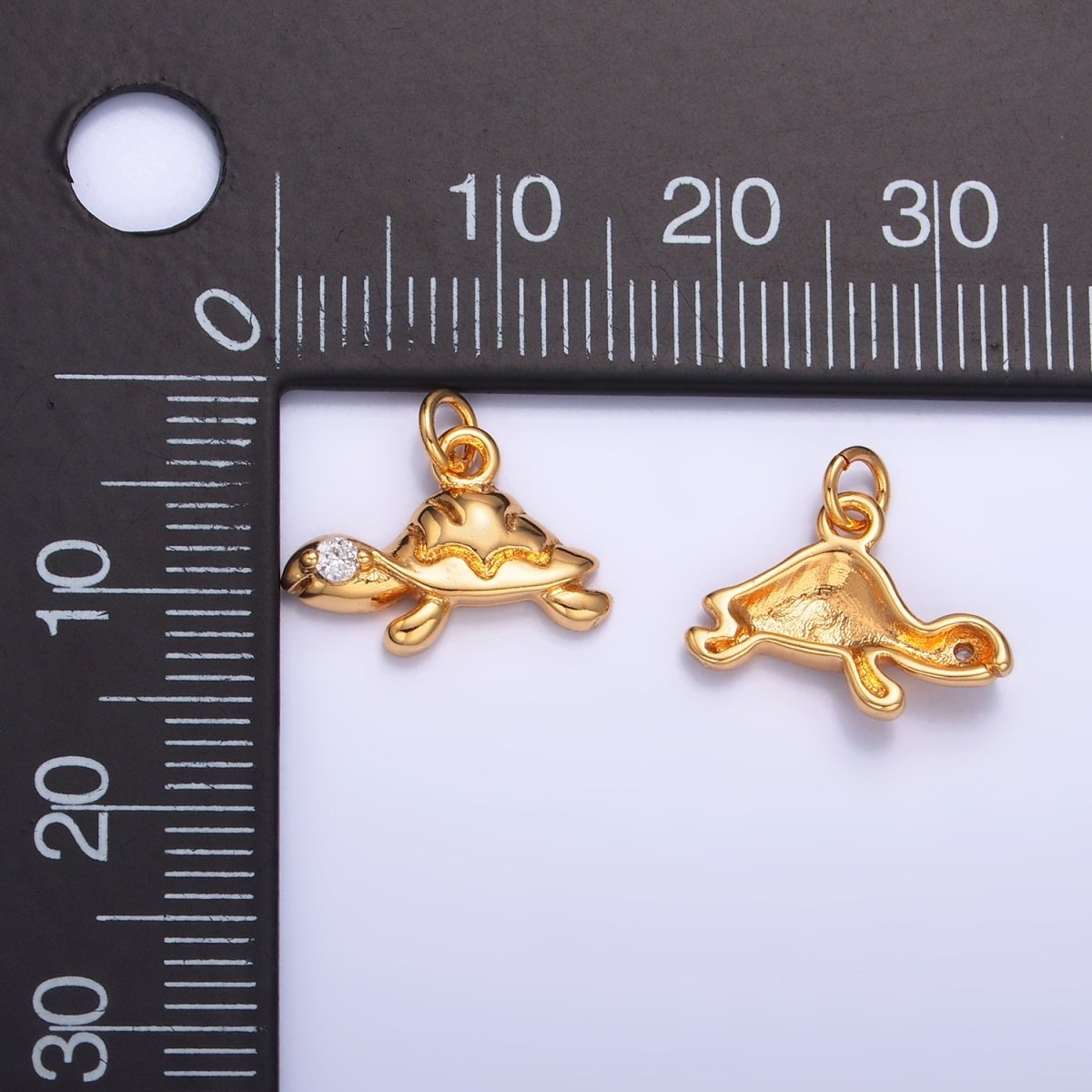 24K Gold plated CZ Turtle Tortoise Animal Charm | W278 - DLUXCA