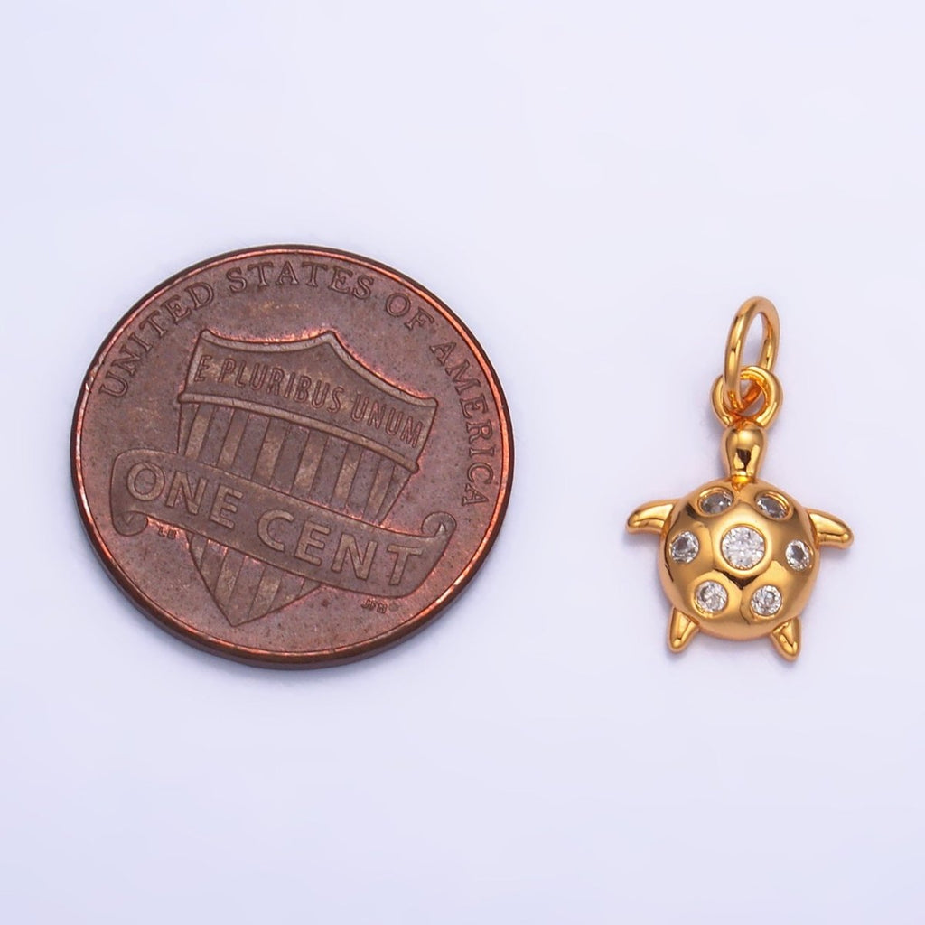 24K Gold plated CZ Turtle Tortoise Sea Animal Mini Charm | W327 - DLUXCA