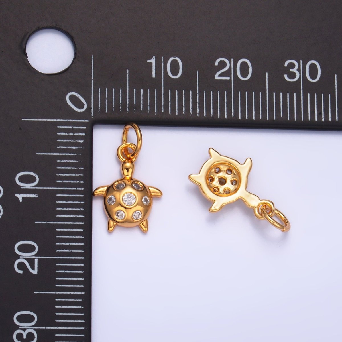 24K Gold plated CZ Turtle Tortoise Sea Animal Mini Charm | W327 - DLUXCA
