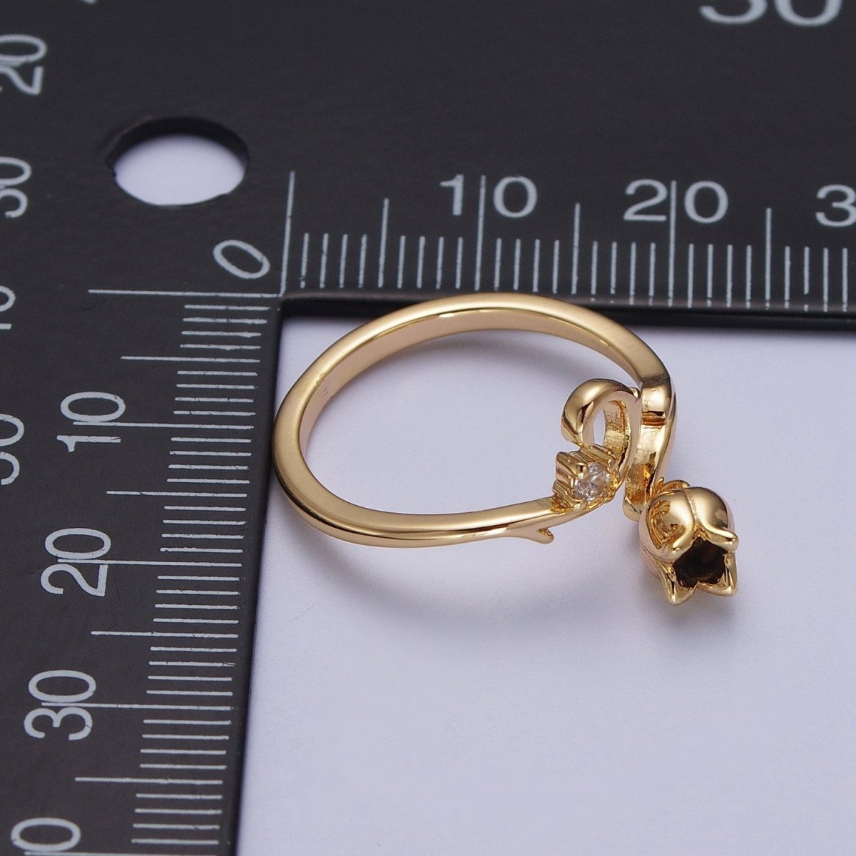 24K Gold plated CZ Vine Rose Dangle Adjustable Ring | Y-326 - DLUXCA