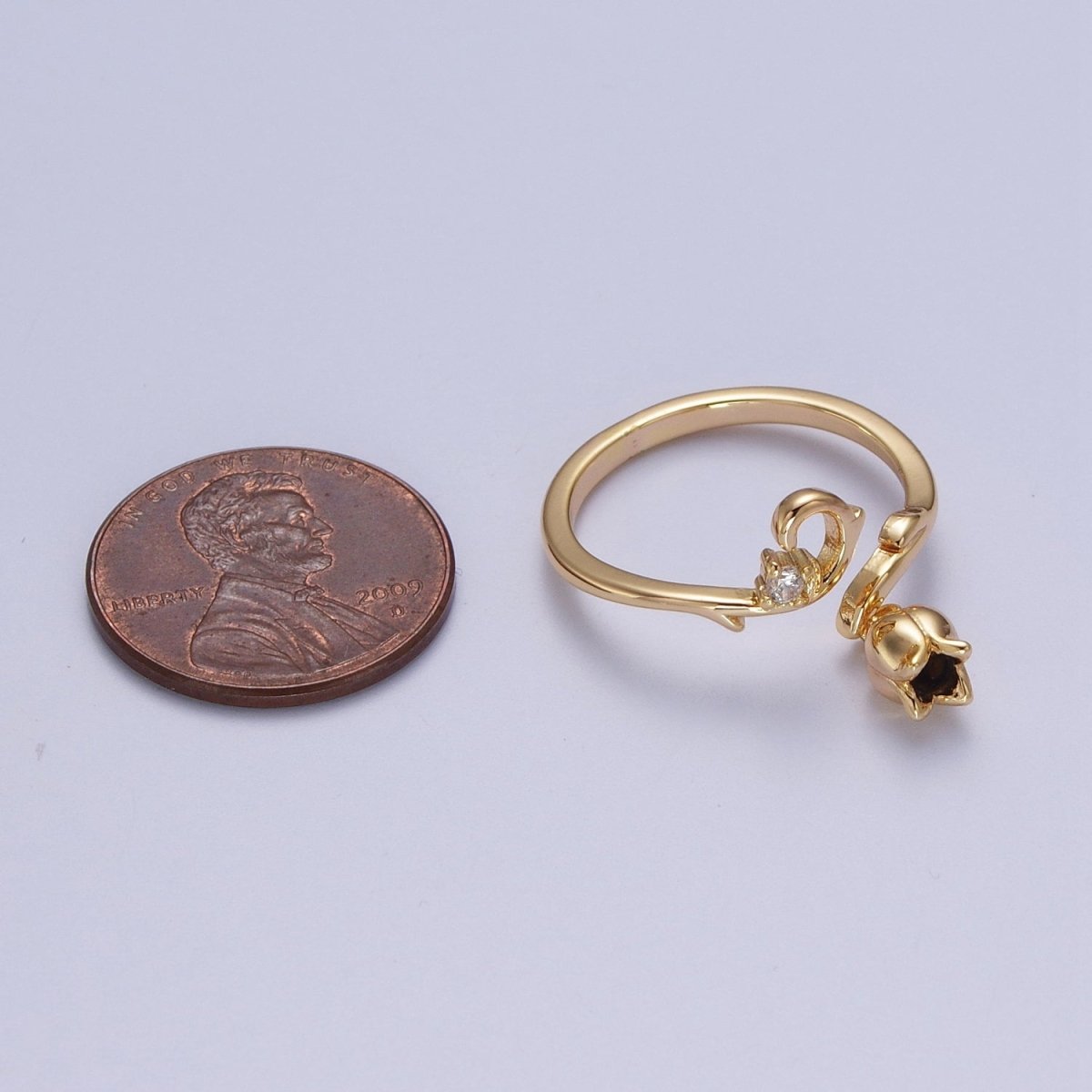 24K Gold plated CZ Vine Rose Dangle Adjustable Ring | Y-326 - DLUXCA