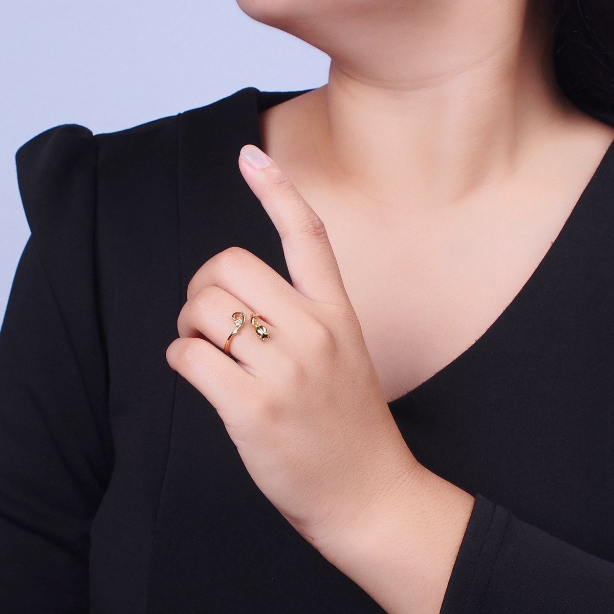 24K Gold plated CZ Vine Rose Dangle Adjustable Ring | Y-326 - DLUXCA