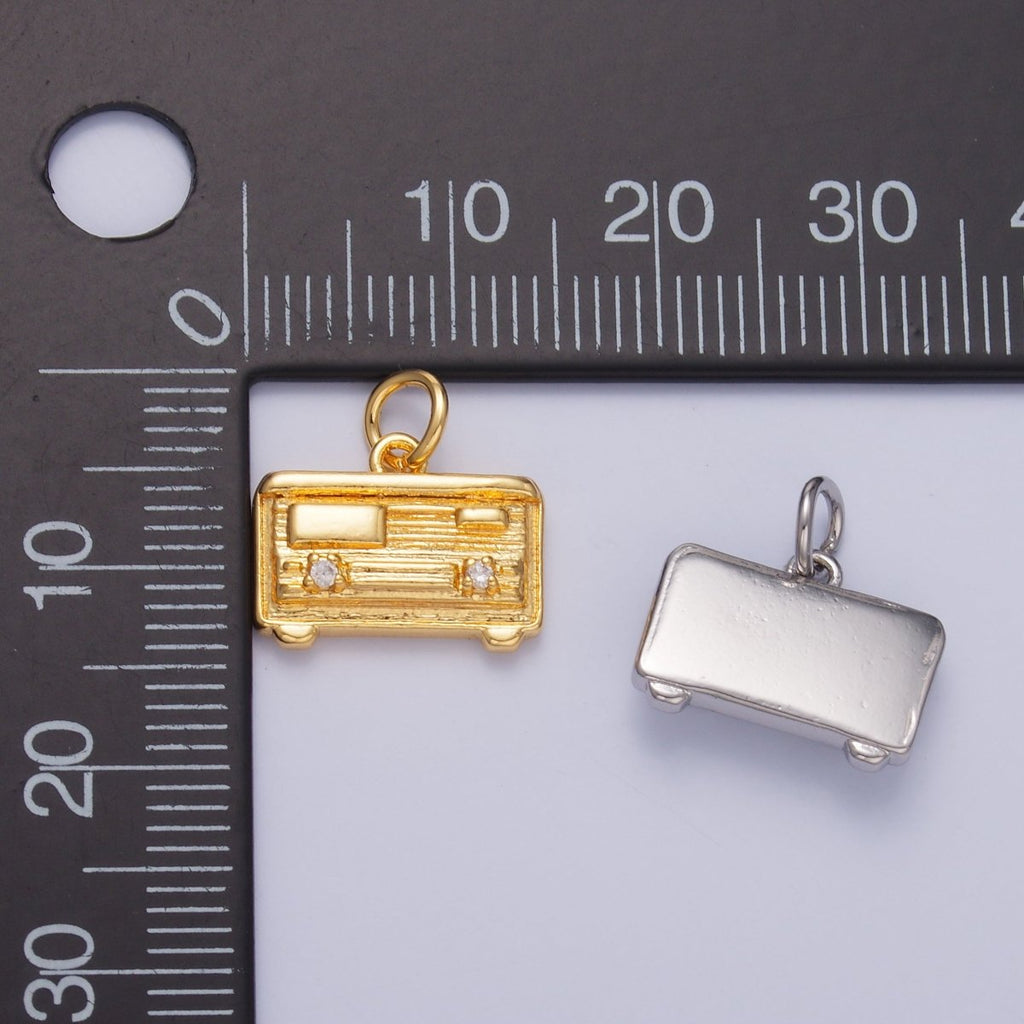 24K Gold plated CZ Vintage Music Radio Charm in Gold & Silver | W414 