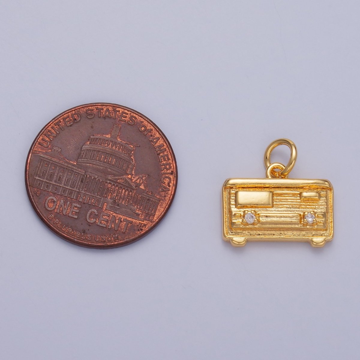 24K Gold plated CZ Vintage Music Radio Charm in Gold & Silver | W414 