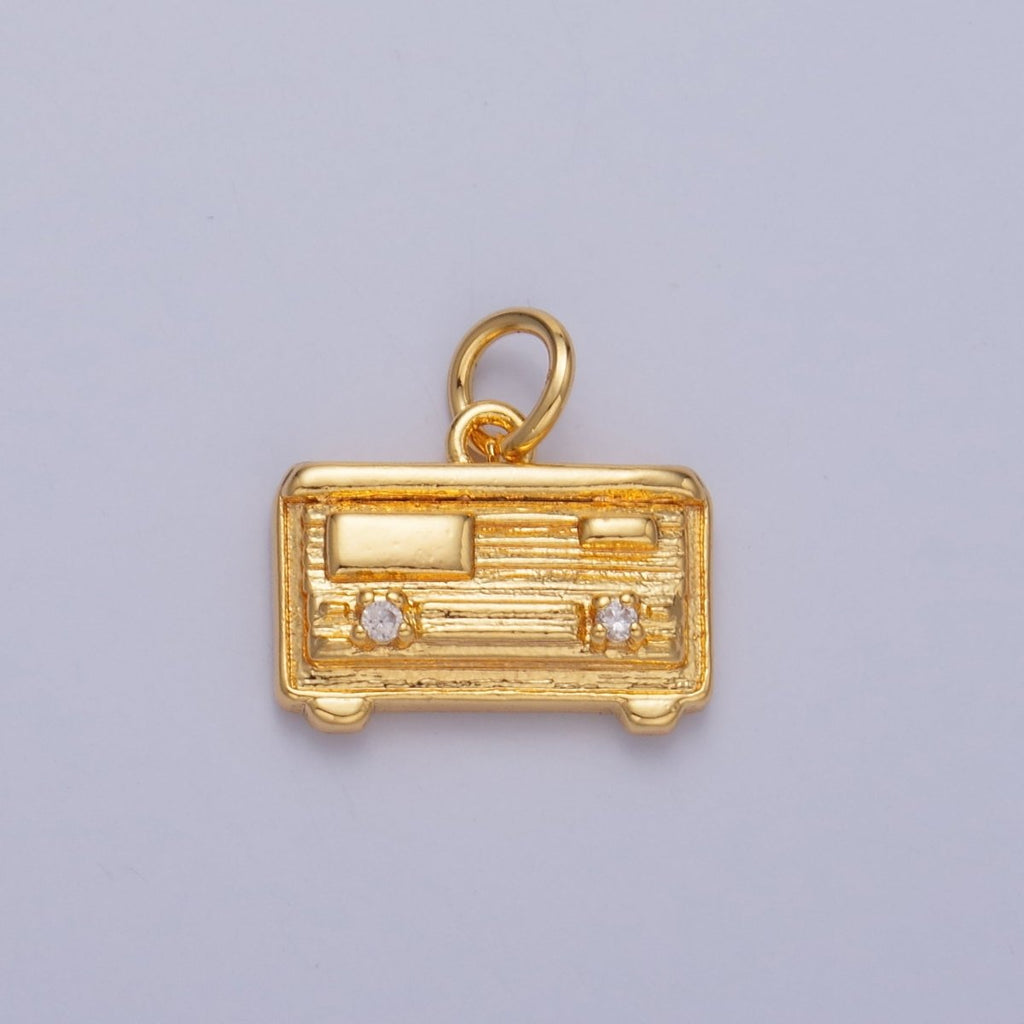 24K Gold plated CZ Vintage Music Radio Charm in Gold & Silver | W414 