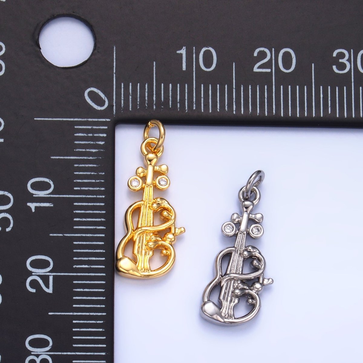 24K Gold plated CZ Violin Cello Music Instrument Charm in Gold & Silver | W369