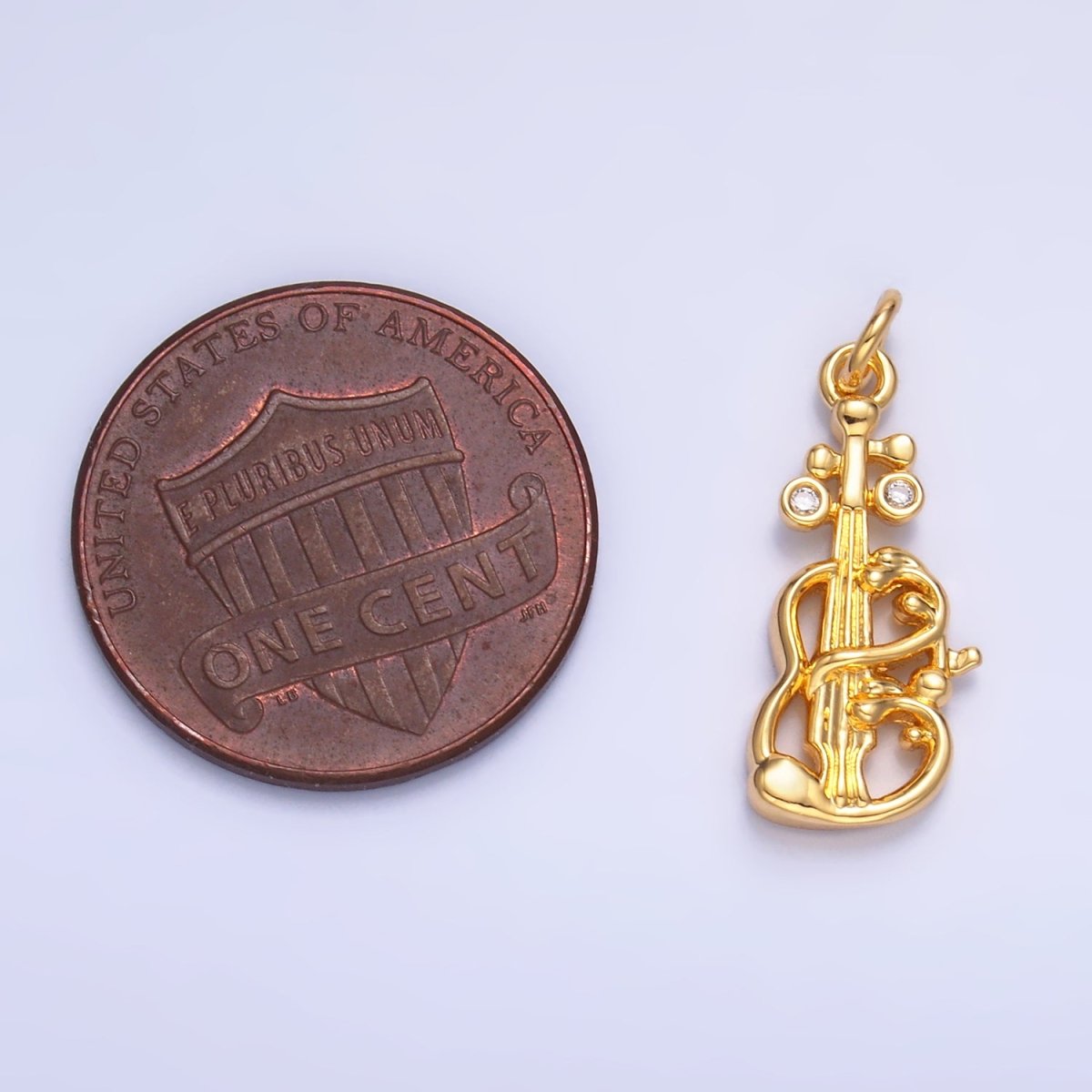 24K Gold plated CZ Violin Cello Music Instrument Charm in Gold & Silver | W369