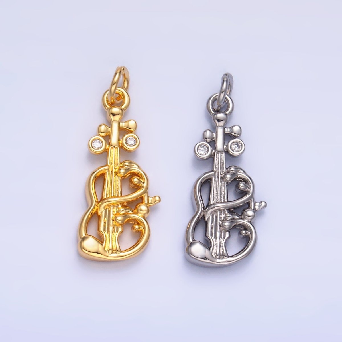24K Gold plated CZ Violin Cello Music Instrument Charm in Gold & Silver | W369