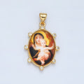 24K Gold plated CZ Virgin Mary Holding Baby Jesus Oval Religious Pendant | AA - 903 - DLUXCA