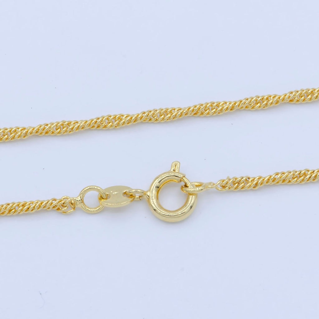 24K Gold plated Dainty 1.5mm Twisted Singapore 18 Inch Layering Chain Necklace | WA-195 Clearance Pricing - DLUXCA