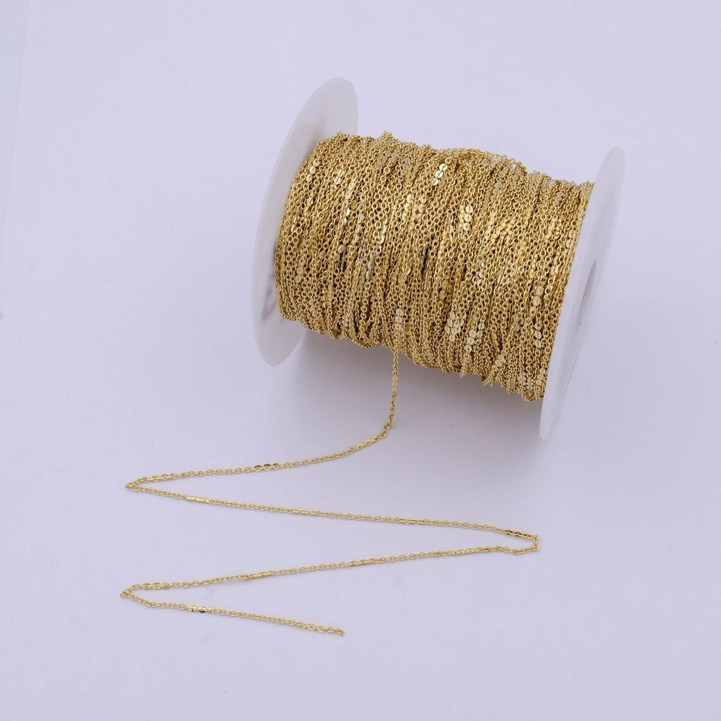 24K Gold plated Dainty 1.5mm Width Link Chain, Unique Rolo Unfinished Chain in Gold & Silver Color, Chain For Jewelry Making | ROLL-692, ROLL-693 Clearance Pricing - DLUXCA