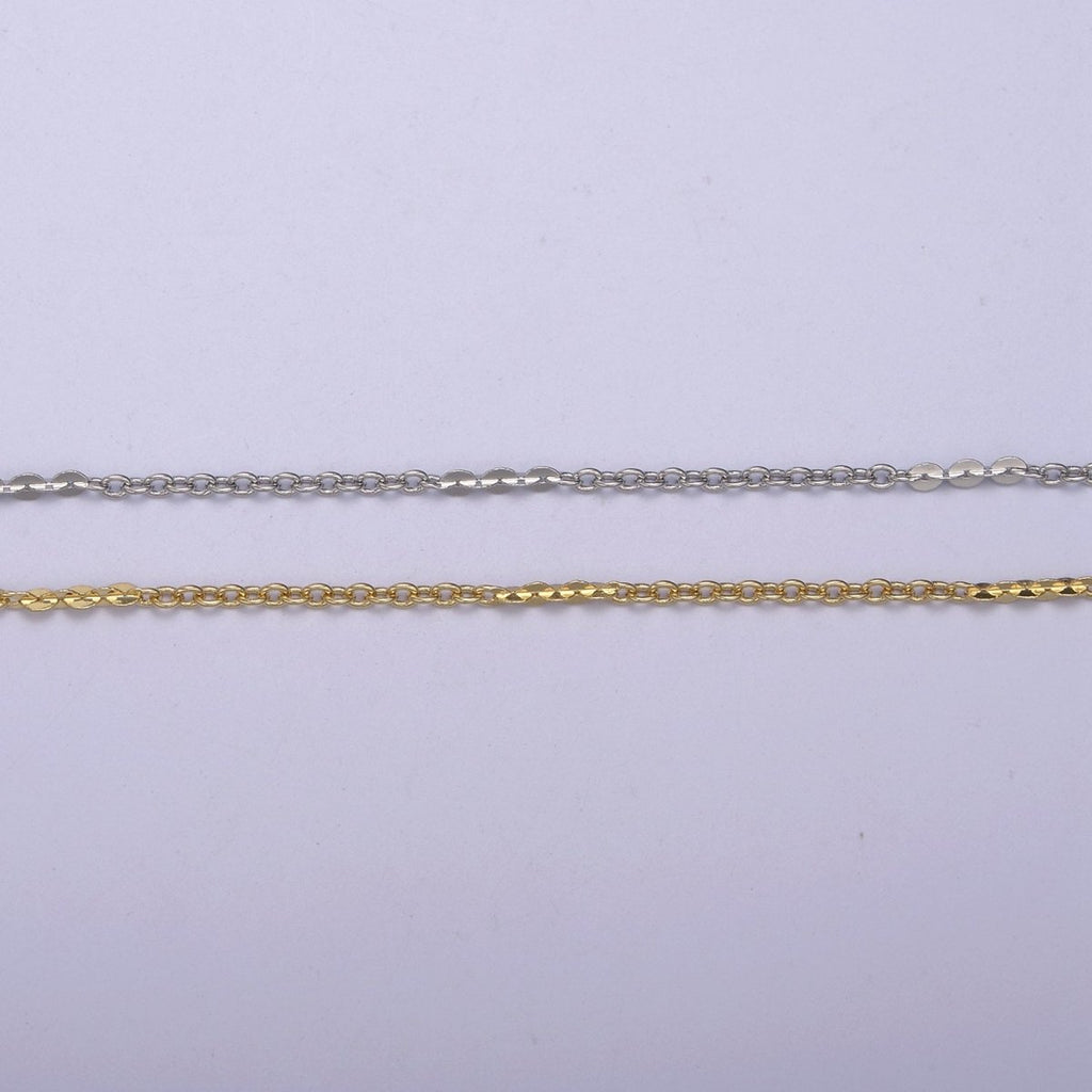 24K Gold plated Dainty 1.5mm Width Link Chain, Unique Rolo Unfinished Chain in Gold & Silver Color, Chain For Jewelry Making | ROLL-692, ROLL-693 Clearance Pricing - DLUXCA