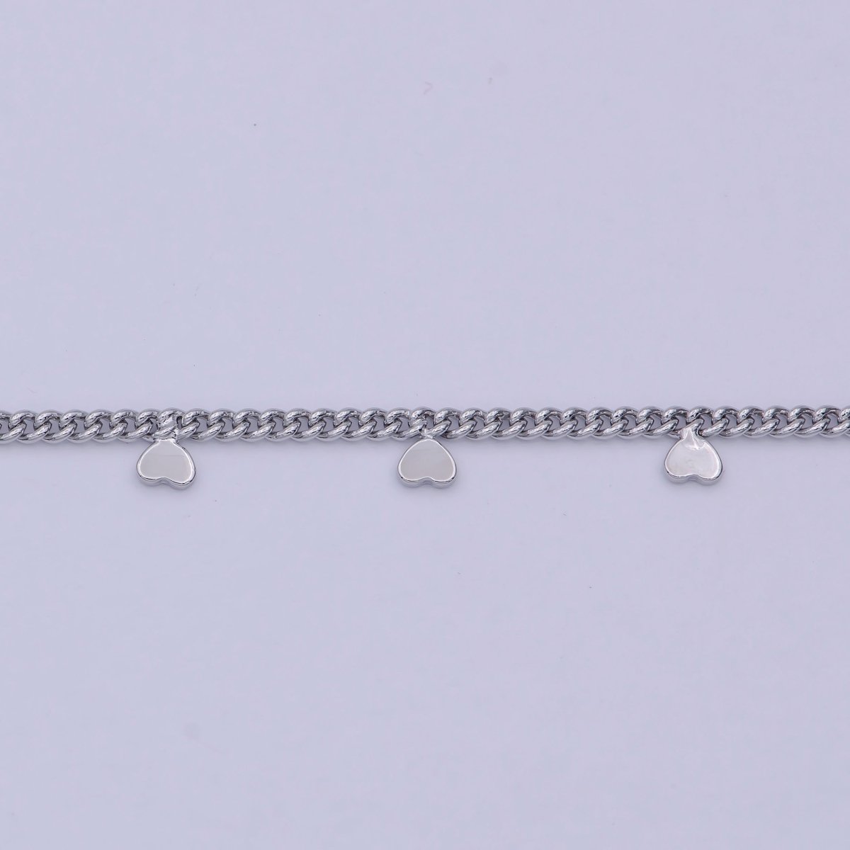 24K Gold plated Dainty 1.6mm Curb Chain with Hearts Charm, Rhodium Plated Unique Curb by Yard, Unfinished Chain For Jewelry Making | ROLL-645, ROLL-646 Clearance Pricing - DLUXCA
