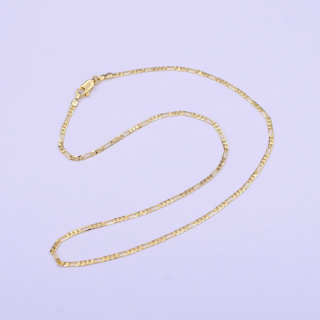 24K Gold plated Dainty 1.8mm Figaro Chain 15.5 Inch Choker Necklace | WA-1455 Clearance Pricing - DLUXCA