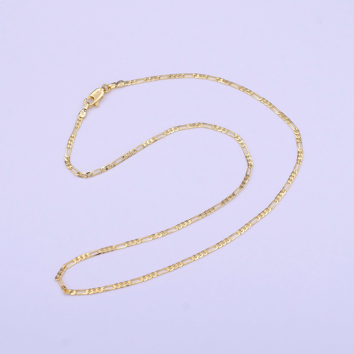 24K Gold plated Dainty 1.8mm Figaro Chain 15.5 Inch Choker Necklace | WA-1455 Clearance Pricing - DLUXCA