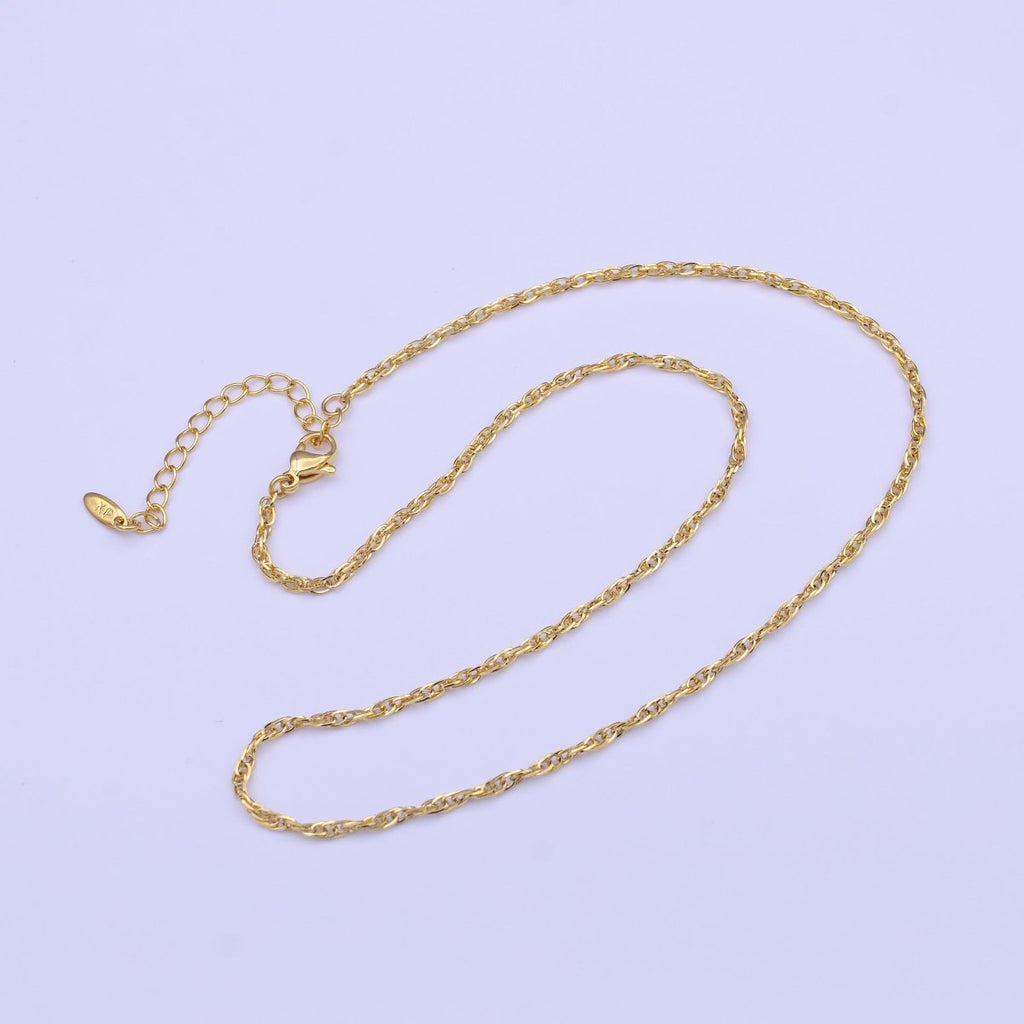 24K Gold plated Dainty 2mm Espiga Link Connecting 16.25 Inch Chain Necklace | WA-1453 Clearance Pricing - DLUXCA