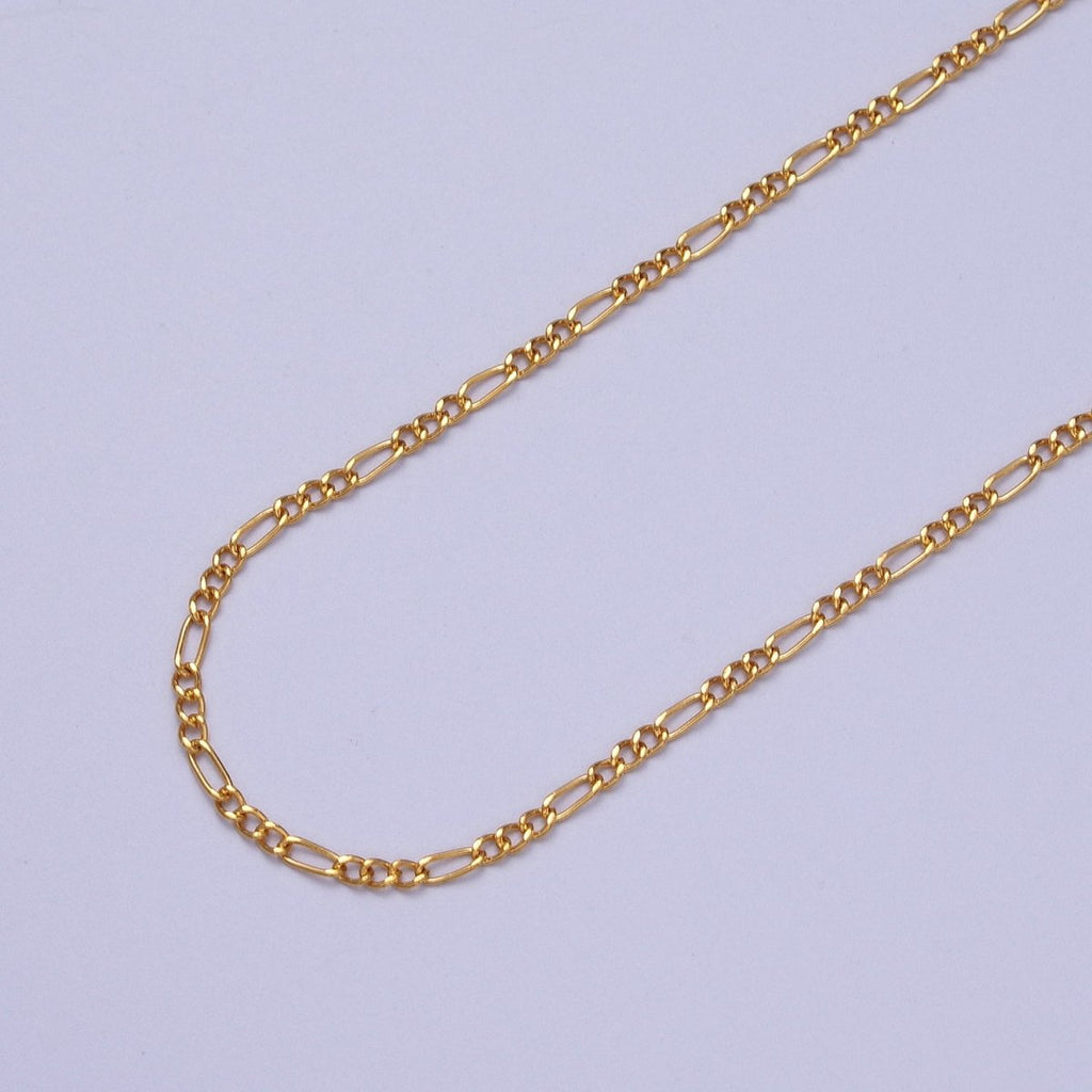 24K Gold plated Dainty 2mm Figaro Chain Bulk Gold, Silver Unfinished Chain | ROLL-980, ROLL-981 Clearance Pricing - DLUXCA
