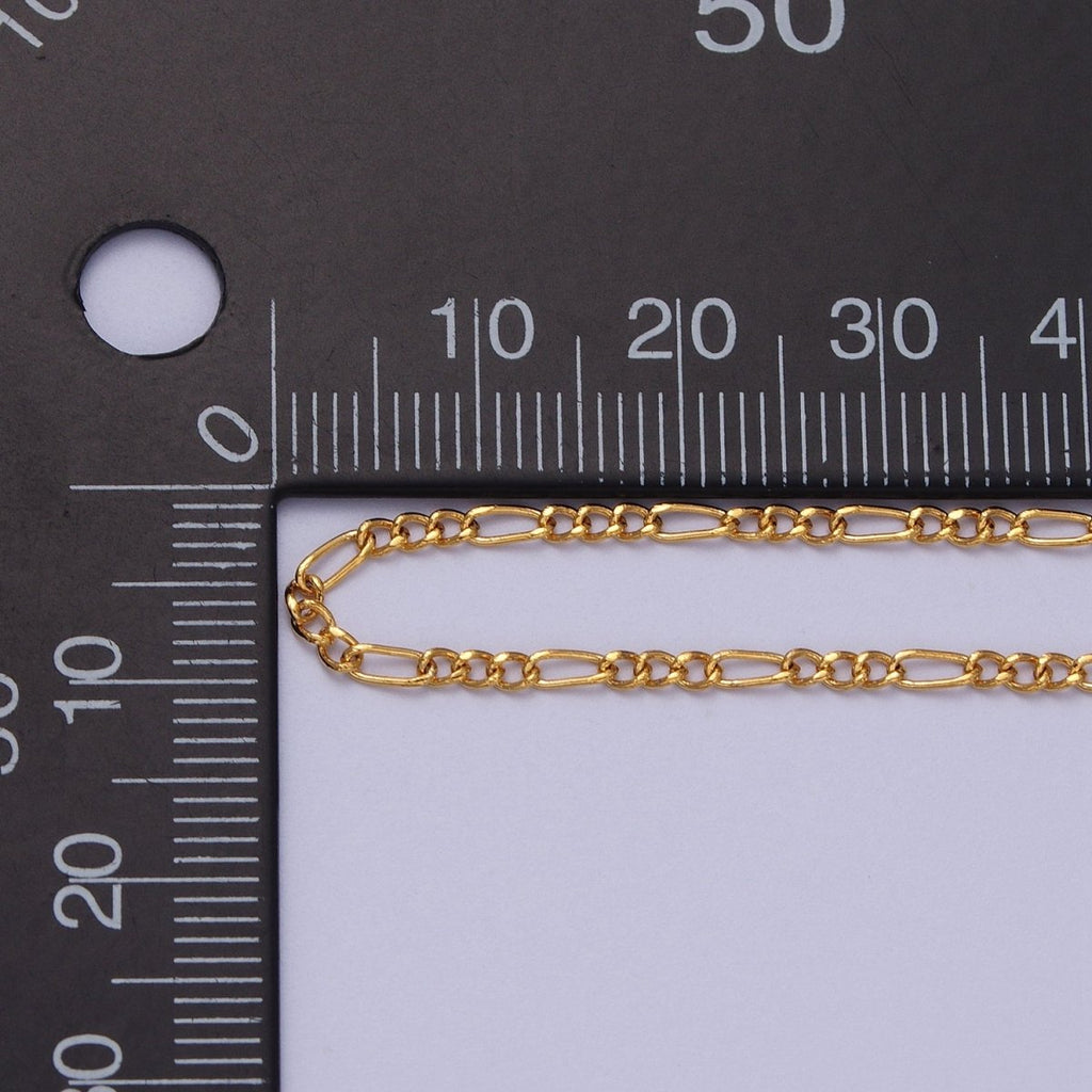 24K Gold plated Dainty 2mm Figaro Chain Bulk Gold, Silver Unfinished Chain | ROLL-980, ROLL-981 Clearance Pricing - DLUXCA