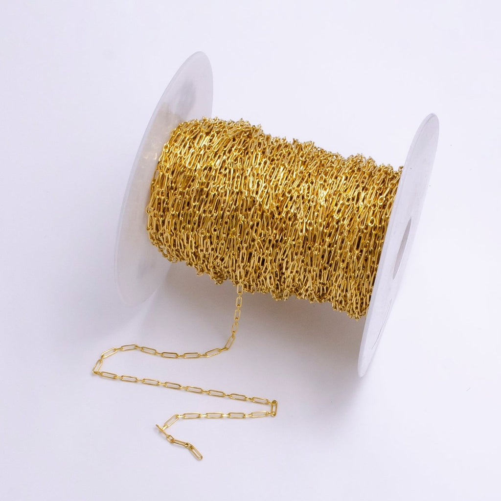 24K Gold plated Dainty 2mm Paperclip Cable Link Unfinished Chain For Jewelry Making | ROLL-1380 Clearance Pricing - DLUXCA