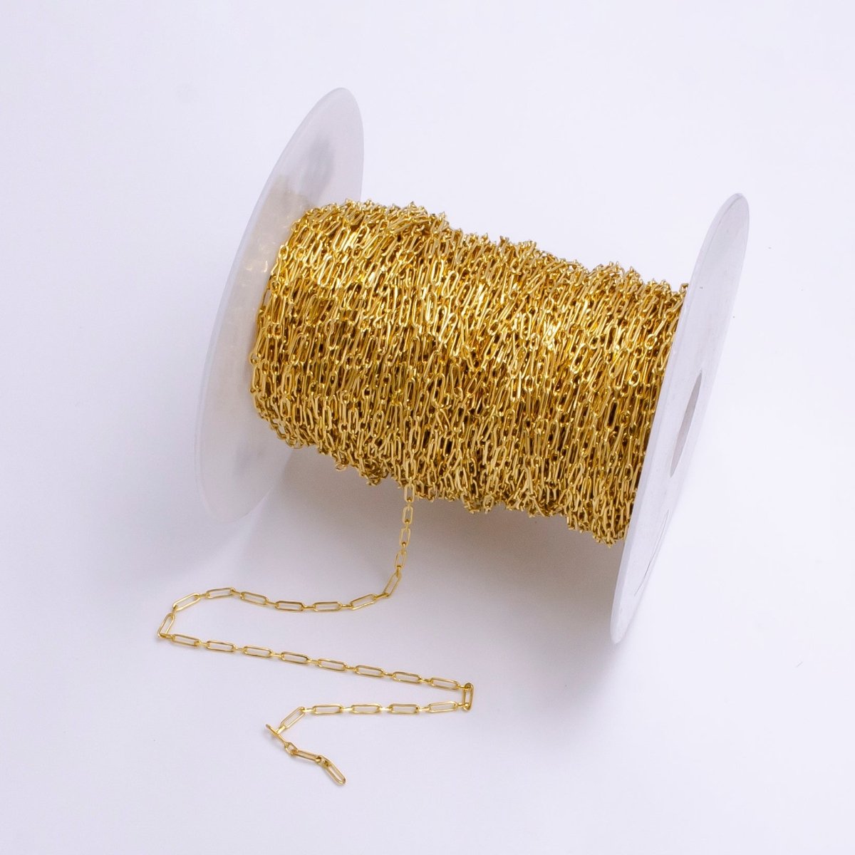 24K Gold plated Dainty 2mm Paperclip Cable Link Unfinished Chain For Jewelry Making | ROLL-1380 Clearance Pricing - DLUXCA