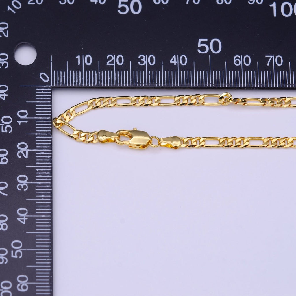 24K Gold plated Dainty 3.3mm Figaro Chain 18 Inch Choker Necklace | WA-1466 Clearance Pricing - DLUXCA