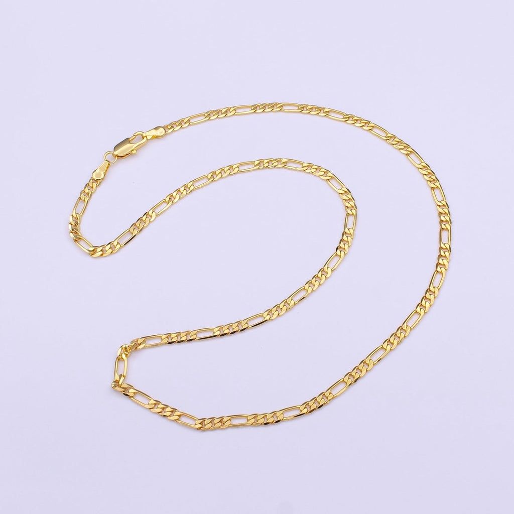 24K Gold plated Dainty 3.3mm Figaro Chain 18 Inch Choker Necklace | WA-1466 Clearance Pricing - DLUXCA