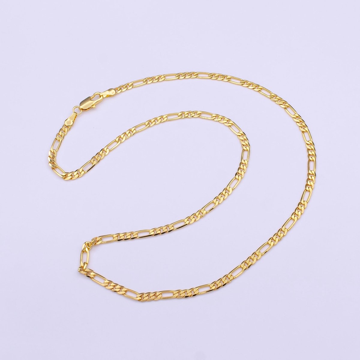 24K Gold plated Dainty 3.3mm Figaro Chain 18 Inch Choker Necklace | WA-1466 Clearance Pricing - DLUXCA