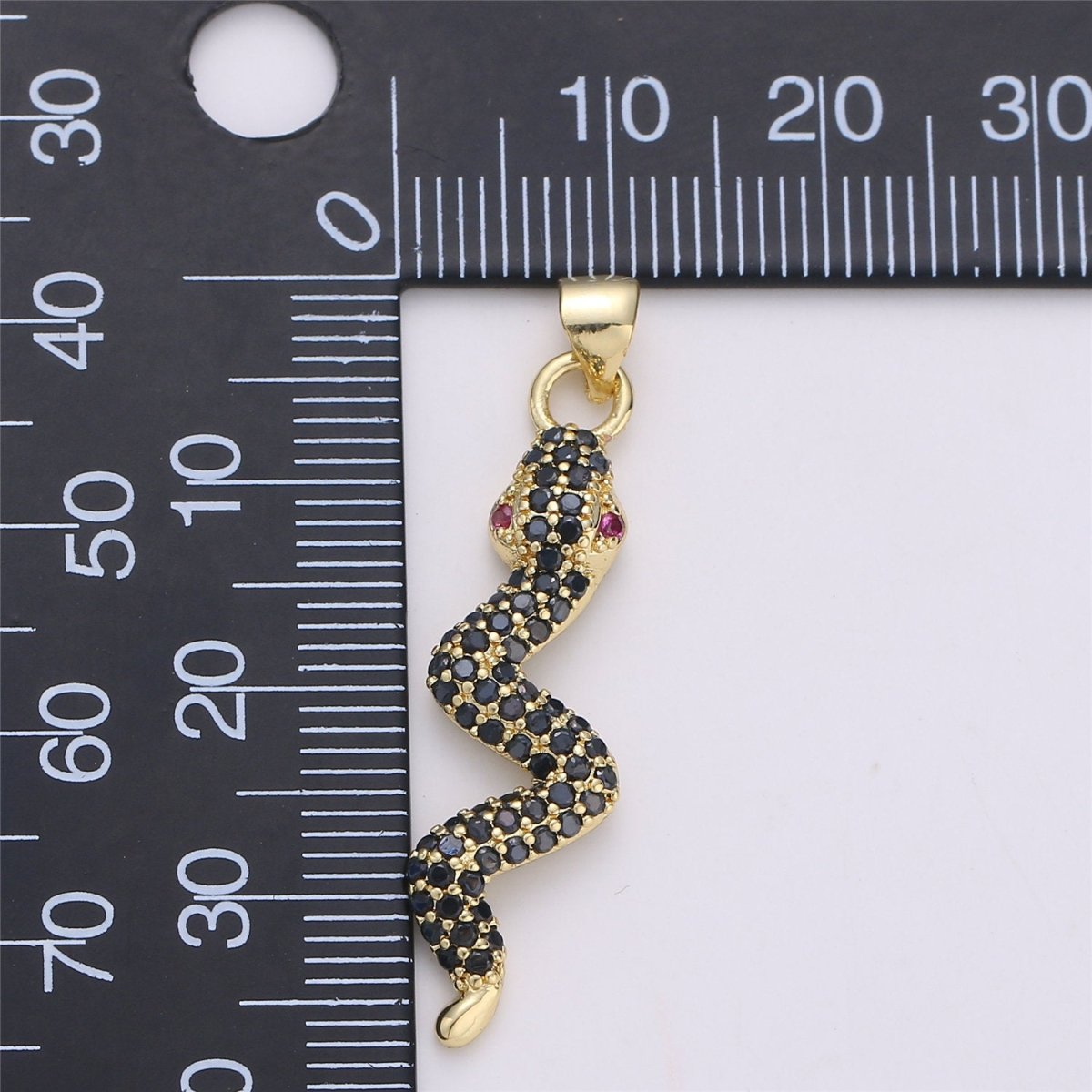 24K Gold plated Dainty Black Snake Pendant with Micro Pave Pink Cubic Zirconia CZ Stone for Necklace or Bracelet I-573 - DLUXCA
