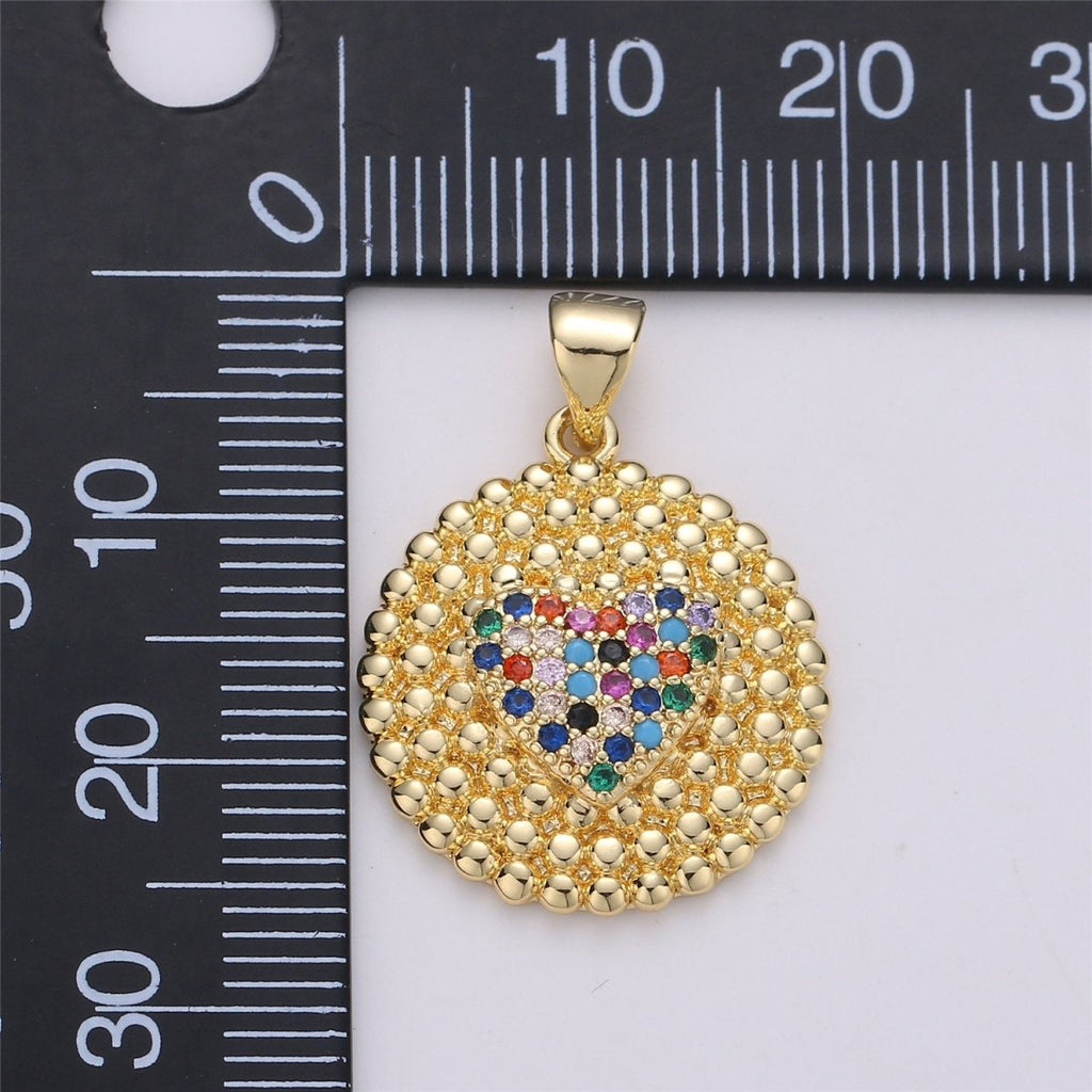 24K Gold plated Dainty Circle Love Pendant with Turquoise Micro Pave Multi Color Rainbow Cubic Zirconia CZ Stone for Necklace or Bracelet I-578 - DLUXCA