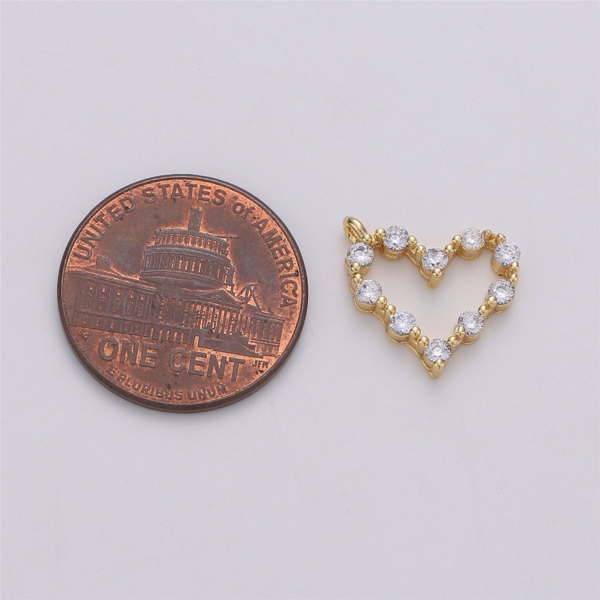 24K Gold plated Dainty Cute Heart Charm with Love Micro Pave Cubic Zirconia CZ Stone for Necklace or Bracelet, C-887 - DLUXCA