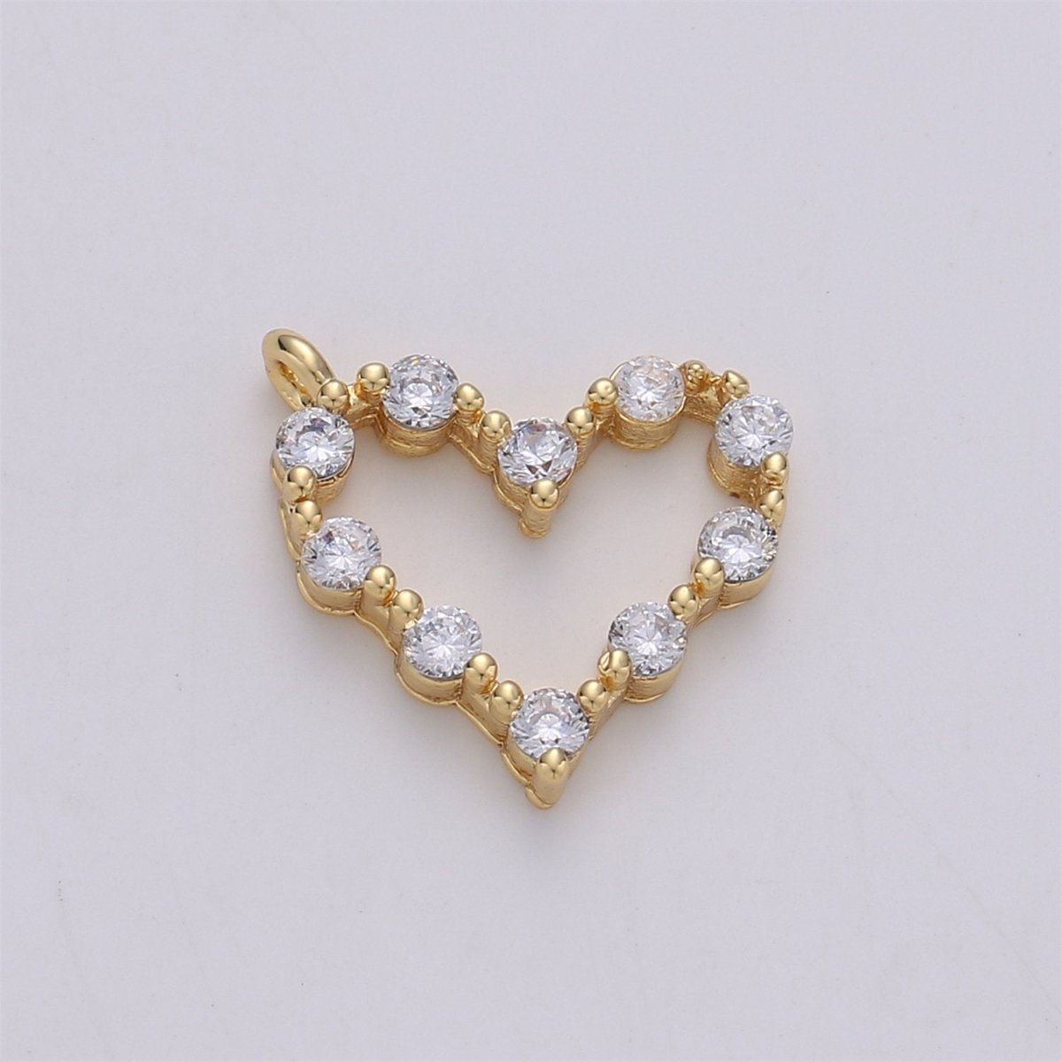 24K Gold plated Dainty Cute Heart Charm with Love Micro Pave Cubic Zirconia CZ Stone for Necklace or Bracelet, C-887 - DLUXCA