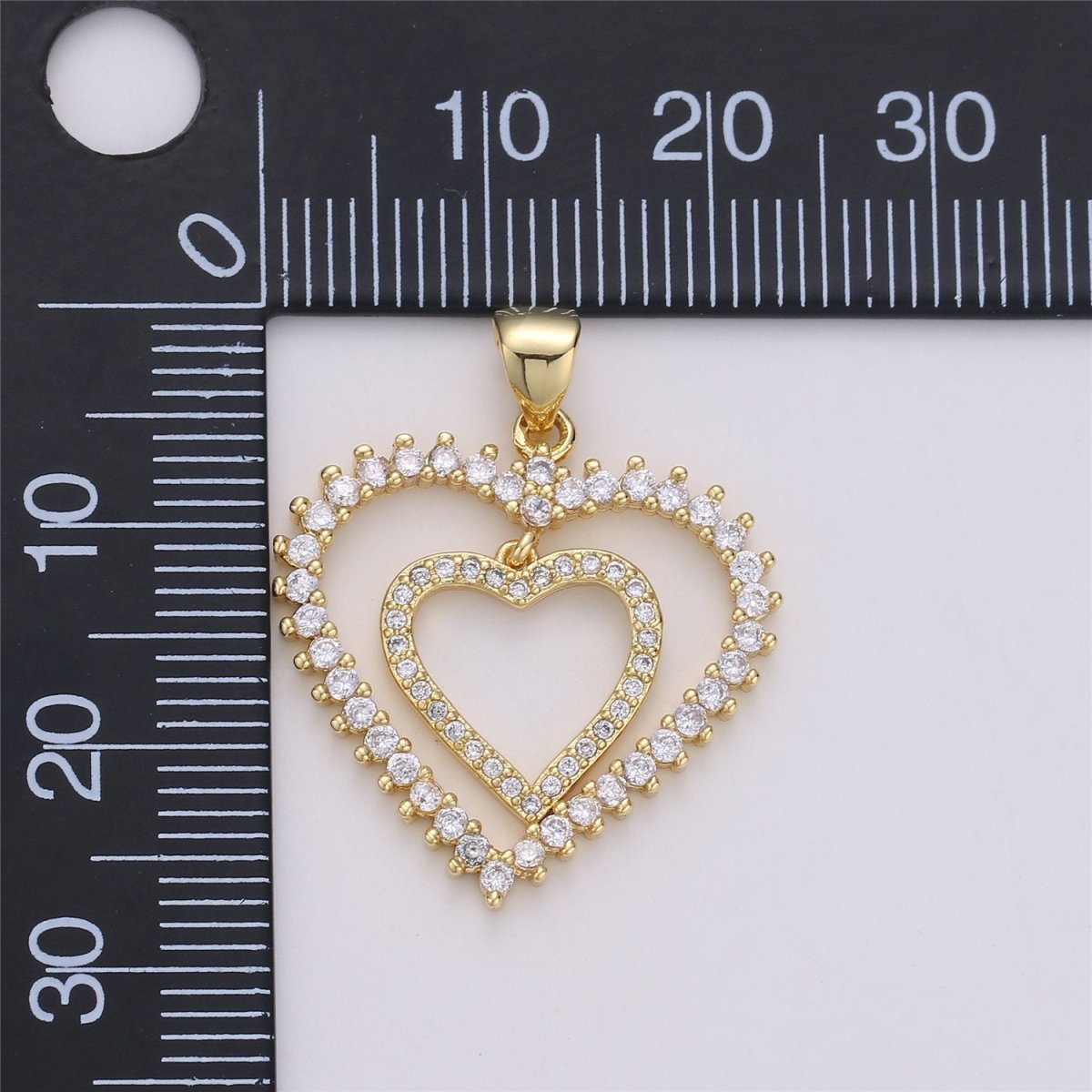 24K Gold plated Dainty Dangle Twin Heart Pendant with Micro Pave Cubic Zirconia CZ Stone for Family Lover Necklace or Bracelet I-594 - DLUXCA