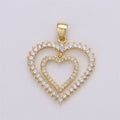 24K Gold plated Dainty Dangle Twin Heart Pendant with Micro Pave Cubic Zirconia CZ Stone for Family Lover Necklace or Bracelet I-594 - DLUXCA