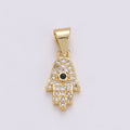 24K Gold plated Dainty Evil Eye Pendant Hamsa Hand with Micro Pave Cubic Zirconia CZ Stone for Spiritual Talisman Necklace or Bracelet I-587 - DLUXCA
