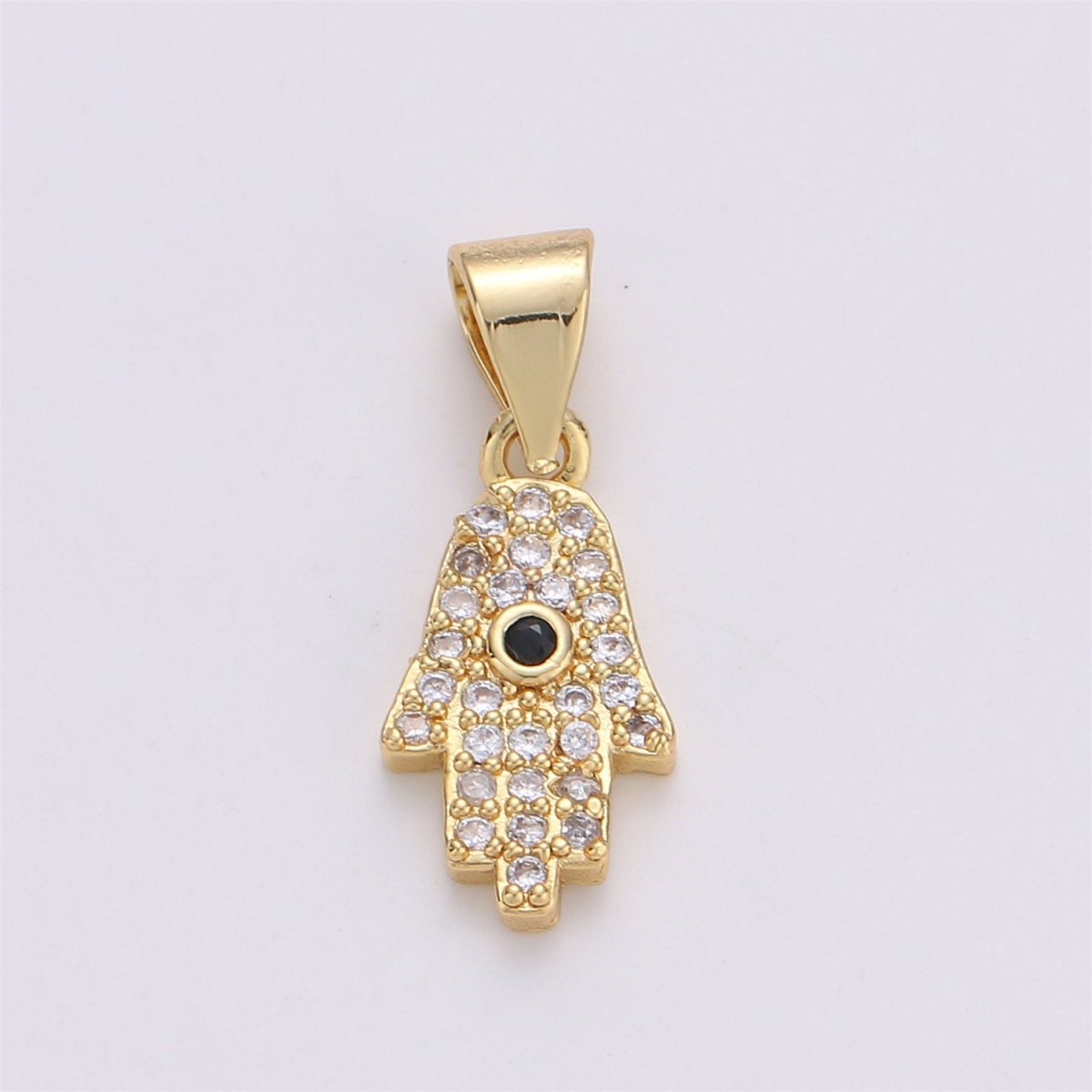 24K Gold plated Dainty Evil Eye Pendant Hamsa Hand with Micro Pave Cubic Zirconia CZ Stone for Spiritual Talisman Necklace or Bracelet I-587 - DLUXCA
