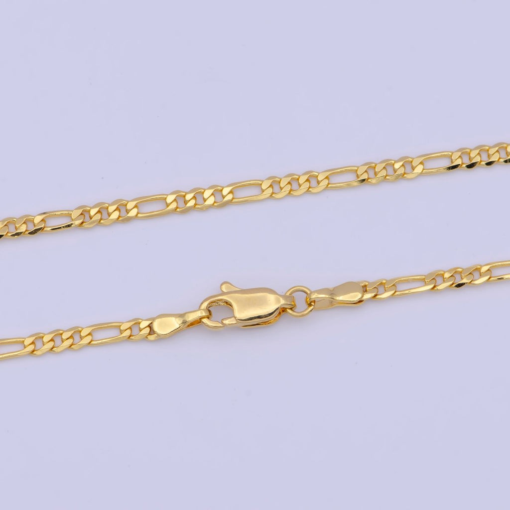 24K Gold plated Dainty Figaro Chain Minimalist Necklace, Unisex Figaro Chain Necklace 2.4mm Width Ready to Wear | WA-1130 Clearance Pricing - DLUXCA