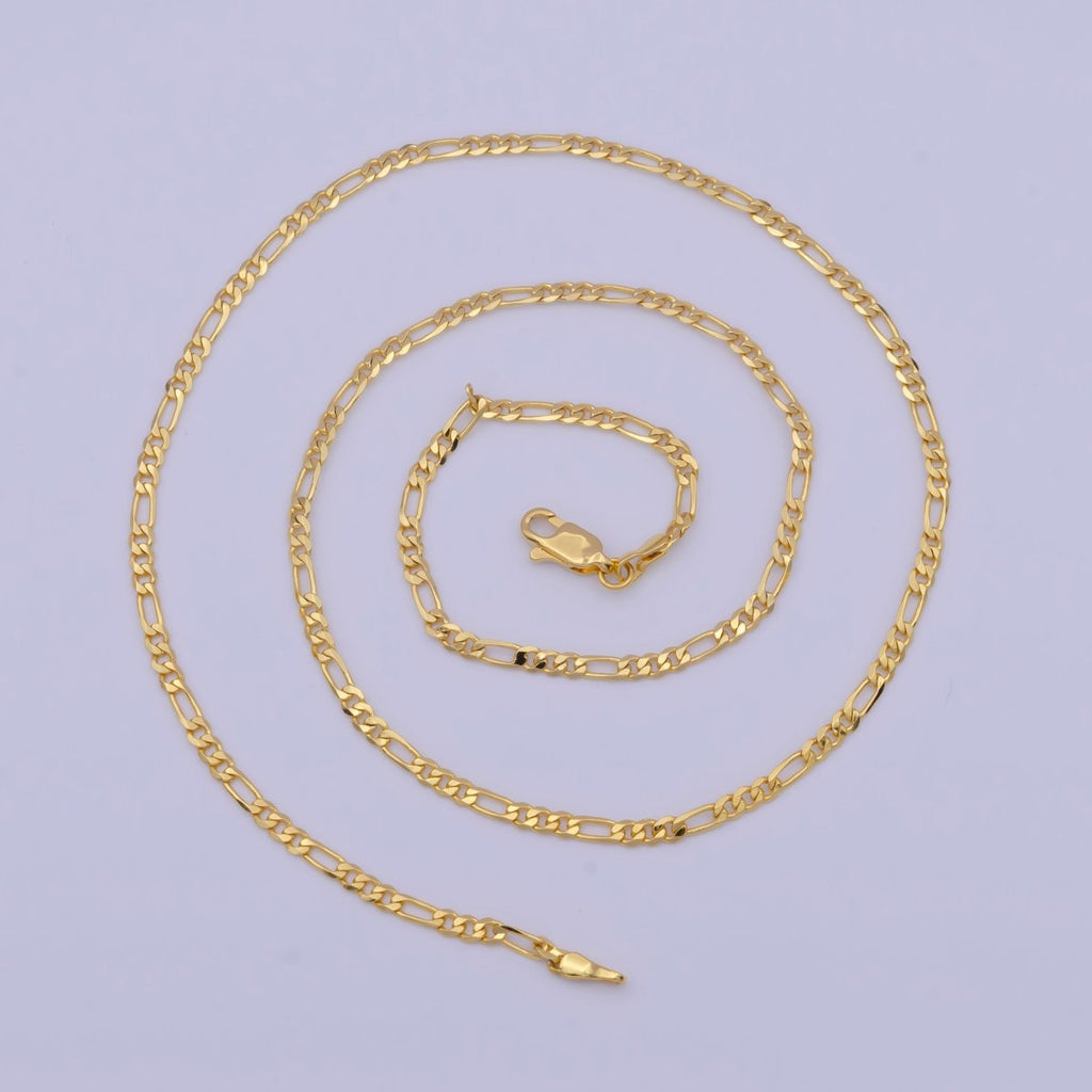 24K Gold plated Dainty Figaro Chain Minimalist Necklace, Unisex Figaro Chain Necklace 2.4mm Width Ready to Wear | WA-1130 Clearance Pricing - DLUXCA