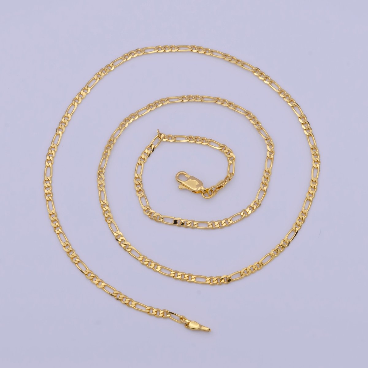 24K Gold plated Dainty Figaro Chain Minimalist Necklace, Unisex Figaro Chain Necklace 2.4mm Width Ready to Wear | WA-1130 Clearance Pricing - DLUXCA
