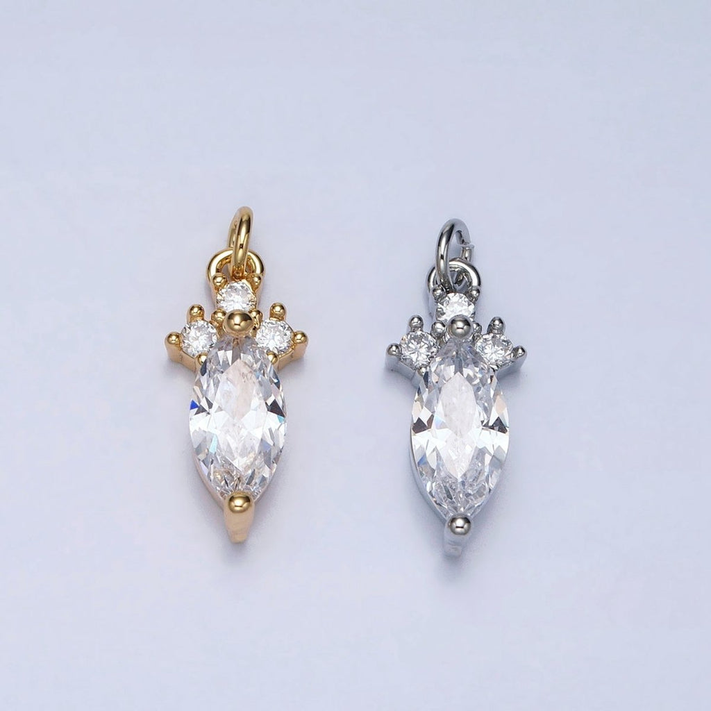 24K Gold plated Dainty Marquise Triple Clear CZ Add-On Charm in Gold & Silver | AC611 AC612 - DLUXCA