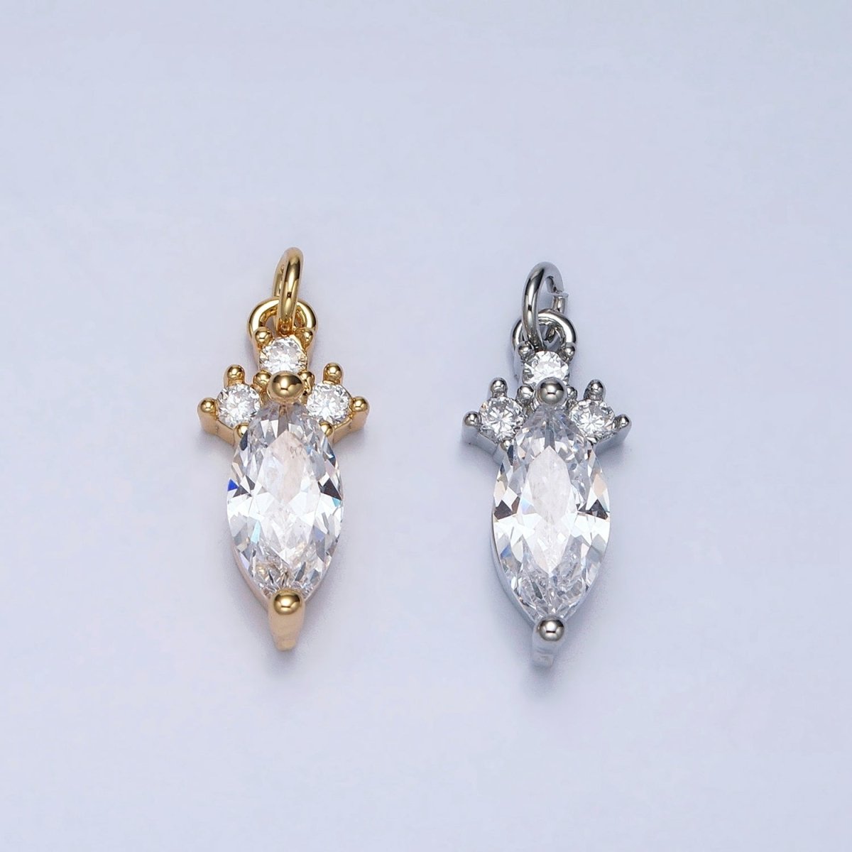 24K Gold plated Dainty Marquise Triple Clear CZ Add-On Charm in Gold & Silver | AC611 AC612 - DLUXCA