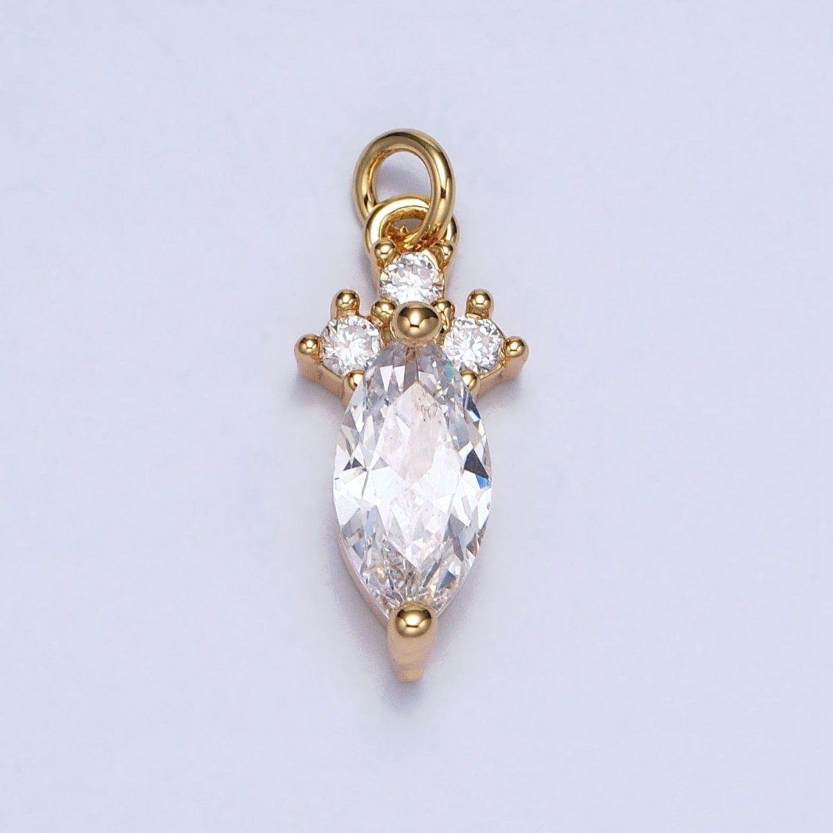 24K Gold plated Dainty Marquise Triple Clear CZ Add-On Charm in Gold & Silver | AC611 AC612 - DLUXCA