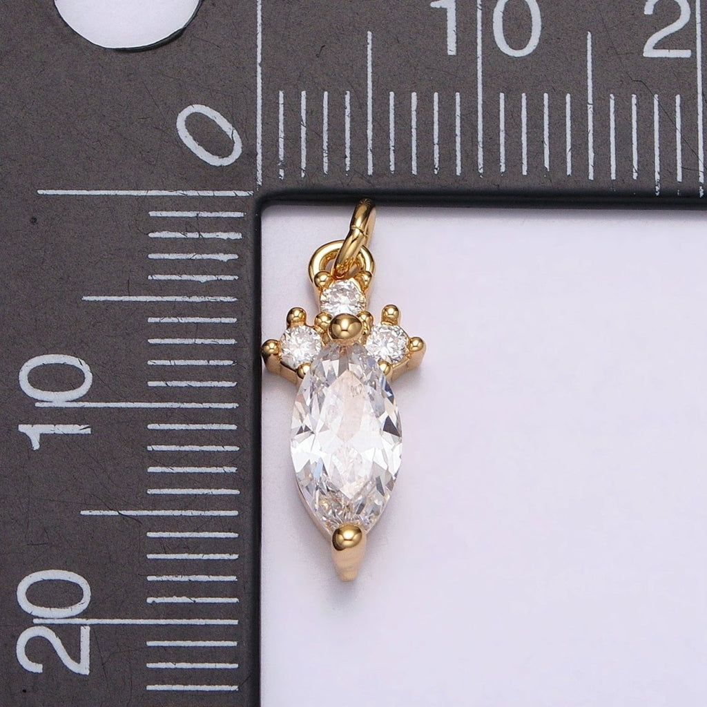 24K Gold plated Dainty Marquise Triple Clear CZ Add-On Charm in Gold & Silver | AC611 AC612 - DLUXCA
