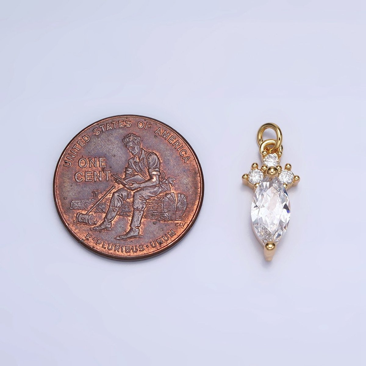 24K Gold plated Dainty Marquise Triple Clear CZ Add-On Charm in Gold & Silver | AC611 AC612 - DLUXCA