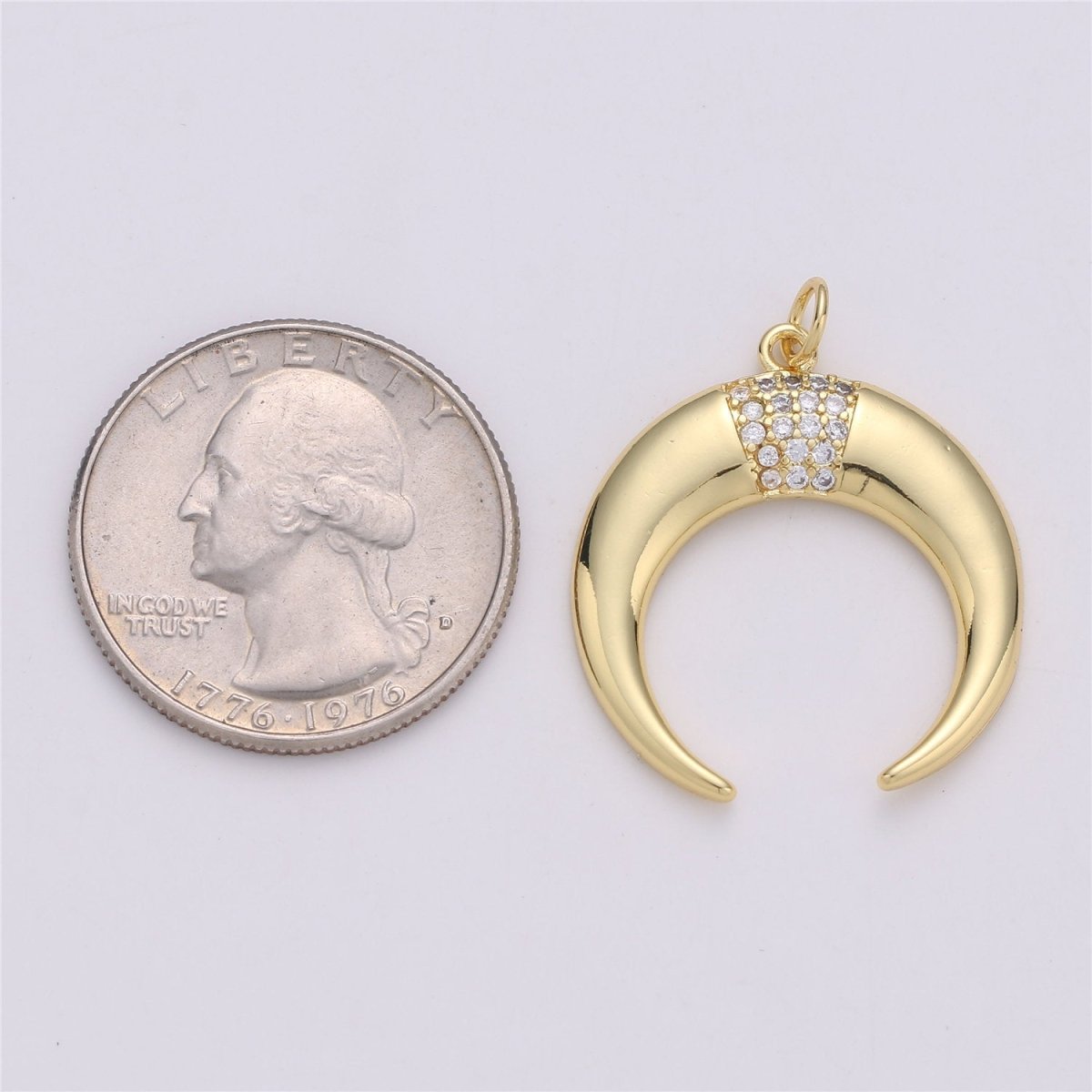 24K Gold plated Dainty Moon Charm with Micro Pave Cubic Zirconia CZ Stone for Horn Necklace or Bracelet, C-871 - DLUXCA