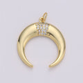 24K Gold plated Dainty Moon Charm with Micro Pave Cubic Zirconia CZ Stone for Horn Necklace or Bracelet, C-871 - DLUXCA