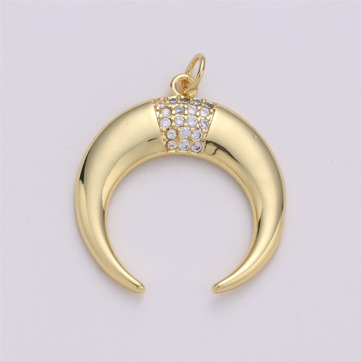 24K Gold plated Dainty Moon Charm with Micro Pave Cubic Zirconia CZ Stone for Horn Necklace or Bracelet, C-871 - DLUXCA