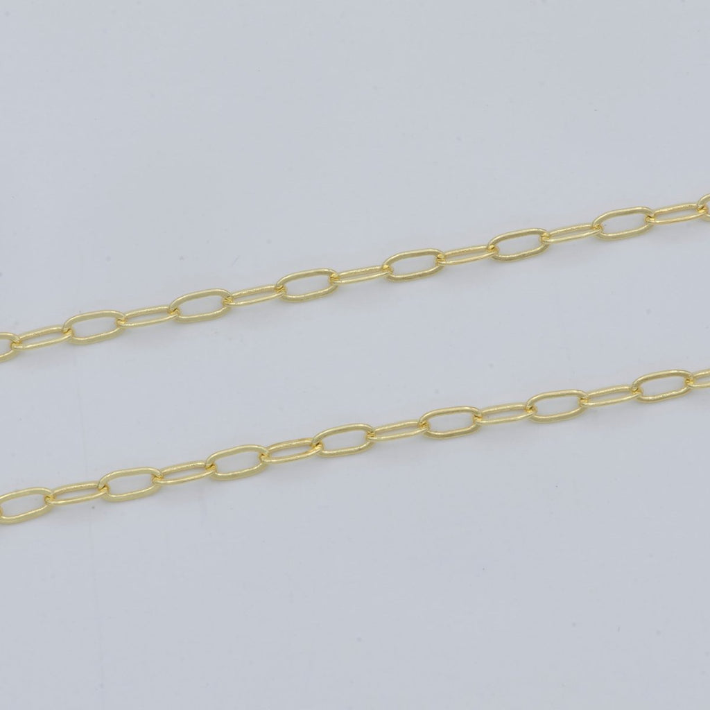 24K Gold plated Dainty Oval Rolo Gold Chain by Yard, Oval Link, Wholesale bulk Roll Chain for Jewelry Making, Width 2.4mm | ROLL-471 Clearance Pricing - DLUXCA