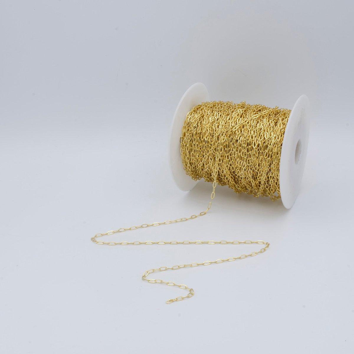 24K Gold plated Dainty Oval Rolo Gold Chain by Yard, Oval Link, Wholesale bulk Roll Chain for Jewelry Making, Width 2.4mm | ROLL-471 Clearance Pricing - DLUXCA